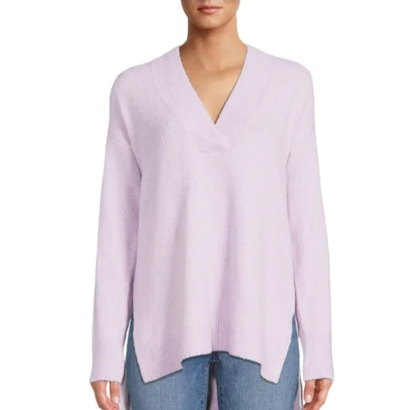 New Women's Spring Lavender V-Neck Soft Sweater - Picture 5 of 5